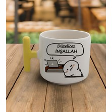 PremiumPort El Yapımı Latte & Espresso Kupa 200 Ml, Sarı Kulp, Motive Edici Tasarım