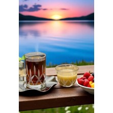 PremiumPort El Işçiliği Cam Çay Takımı, 18 Parça, 6 Bardak, 6 Fincan, Çelik Tabağı