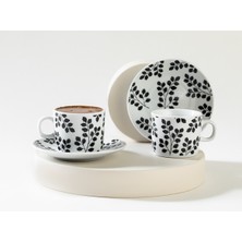 PremiumPort Şık Siyah Porselen Kahve Fincanı Takımı 80 ml 2'li Set