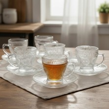 PremiumPort Güneş Desenli Cam 6 Kişilik Büyük Çay Fincan Seti, 6 x 210 ml