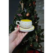 PremiumPort Papatya Desenli Çay Fincanı ve Tabak Seti, Özel Günler Için Şık Hediye