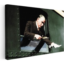 Tablofest Yatay Kanvas Tablo Atatürk Tren Penceresi Atatürk Tablosu Ev Ofis Duvar Dekoru