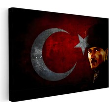 Tablofest Yatay Kanvas Tablo Atatürk Büyük Ay Yıldız Grafik Atatürk Tablosu Ev Ofis Duvar Dekoru