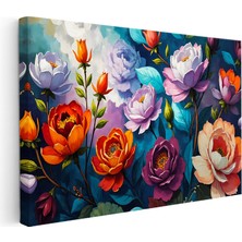 Tablofest Yatay Kanvas Tablo Karışık Bahar Bahçesi Çiçek Tablosu Ev Ofis Duvar Dekoru