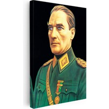 Tablofest Dikey Kanvas Tablo Atatürk Yeşil Mareşal Kostümü Atatürk Tablosu Ev Ofis Duvar Dekoru