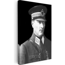 Tablofest Dikey Kanvas Tablo Atatürk Siperlikli Şapka Üniforma Atatürk Tablosu Ev Ofis Duvar Dekoru