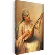 Tablofest Dikey Kanvas Tablo Ud Çalan Genç Kadın Osmanlı Tablosu Ev Ofis Duvar Dekoru