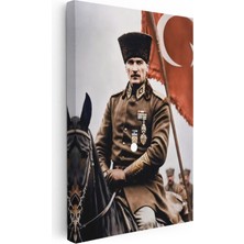 Tablofest Dikey Kanvas Tablo Atatürk At Üzerinde Askeri Üniforma Atatürk Tablosu Ev Ofis Duvar Dekoru