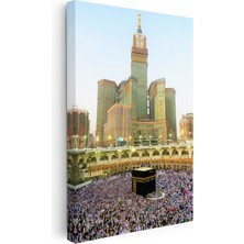 Tablofest Dikey Kanvas Tablo Mekke Saat Kulesi ve Kabe Manzarası Dini Islami Tablo Ev Ofis Duvar Dekoru