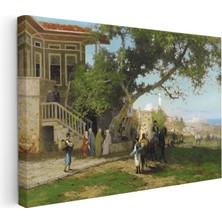 Tablofest Yatay Kanvas Tablo Osmanlı Köşk Bahçesi Atlı Ziyaret Sahnesi Ev Ofis Duvar Dekoru