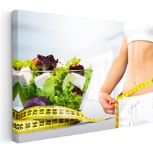 Tablofest Yatay Kanvas Tablo Bel Ölçümü ve Taze Salata Diyetisyen Tablosu Ev Ofis Duvar Dekoru