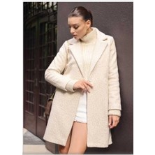 Oversize Kaşe Kaban Krem Renk