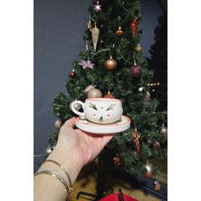 PremiumPort Çiçek Desenli Kabartmalı El Yapımı Fincan, Hediye ve Özel Günler Için