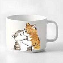 PremiumPort Double Türk Kahvesi ve Espresso Fincanı, Sevimli Kedi Tasarımı, 180 ml