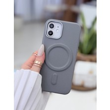 Go Aksesuar Iphone 12 ve 12 Pro Uyumlu Magsafe Özellikli Parmak Izi Bırakmaz Deri Görünümlü Silikon Kılıf