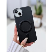 Go Aksesuar Iphone 14 Plus ve 15 Plus Uyumlu Magsafe Özellikli Parmak Izi Bırakmaz Deri Görünümlü Silikon Kılıf