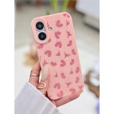 Go Aksesuar Iphone 16 Uyumlu Baskı Mini Pembe Çiçek Tasarımlı Esnek Koruyucu Silikon Kılıf