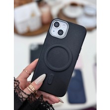 Go Aksesuar Iphone 15 - 14 - 13 Uyumlu Magsafe Özellikli Parmak Izi Bırakmaz Deri Görünümlü Silikon Kılıf