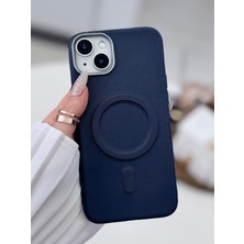 Go Aksesuar Iphone 14 Plus ve 15 Plus Uyumlu Magsafe Özellikli Parmak Izi Bırakmaz Deri Görünümlü Silikon Kılıf