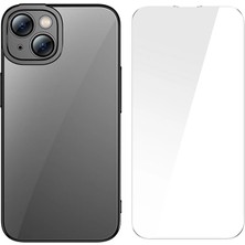 İlkyaz Fashion Baseus Glitter iPhone 14 Plus 6.7 Renkli Kenar Silikon Kılıf + Tempered Ekran Koruyucu SET-(5775)