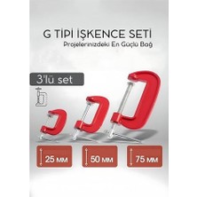 İlkyaz Fashion Profesyonel G Tipi Işkence Seti 3'lü: 25-50-75 mm Döküm Metal Ağaç Işleme ve Montaj Kelepç