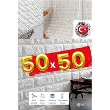 PremiumPort Beyaz Esnek Köpük Taş Desenli Duvar Paneli 50X50 Cm, Şık Dekorasyon Öğesi