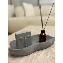 Düzensiz Antrasit Kase Tepsi Organizer – Sabunluk, Takı Tabağı, Anahtarlık, Mum Altlığı Çok Amaçlı, Soyut Yüz Obje Hediyeli