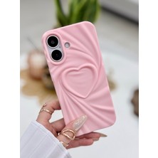 Go Aksesuar Iphone 16 Uyumlu 3D Mat Saten Kalp Kabartma Desenli Darbe Önleyici Silikon Kılıf