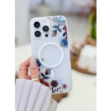 Go Aksesuar Iphone 14 Promax Uyumlu Gerçek Magsafe Çiçek Özellikli Şeffaf Baskılı Kılıf