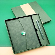 MiraLive Özel Kutulu Deri Defter ve Roller Kalem Seti Yeşil