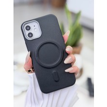 Go Aksesuar Iphone 12 ve 12 Pro Uyumlu Magsafe Özellikli Parmak Izi Bırakmaz Deri Görünümlü Silikon Kılıf