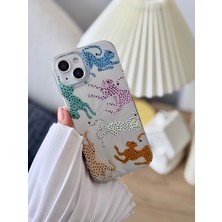 Go Aksesuar Iphone 15 - 14 - 13 Uyumlu Shine Renkli Leopar Renk Geçişli Parlak Tasarımlı Silikon Kılıf