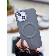 Go Aksesuar Iphone 15 - 14 - 13 Uyumlu Magsafe Özellikli Parmak Izi Bırakmaz Deri Görünümlü Silikon Kılıf