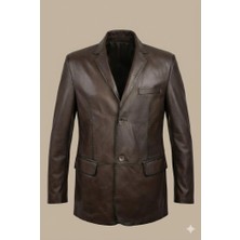 VERRA Hakiki Deri Erkek Kahverengi Blazer Ceket - Vintage Görünümlü El Işçiliği Özel Tasarım Mont