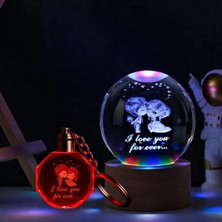 MiraLive Renk Değiştiren Sevgililer Temalı Cam Küre ve Işıklı Kristal Anahtarlık