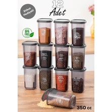 PremiumPort 12'li Hava Almaz Kapaklı Sızdırmaz Baharatlık ve Erzak Saklama Seti