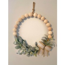 PremiumPort El Yapımı Tahta Boncuklu ve Yapay Çiçekli Şık Modern Kapı Süsü