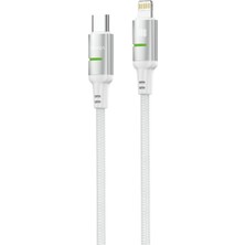 Shaza 30W Type-C To Lighting Örgülü Hızlı Şarj ve Data Kablosu Beyaz