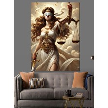 PremiumPort Şık Adalet Tanrıçası ve Terazi Temalı Dekoratif Kanvas ve Mdf Tablo