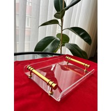 Pleksi Organizer Pleksi Altın Renkli Kulplu Mini Sunum Tepsisi-22x15