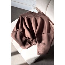 Zerogaprise Kadın Dik Yaka Yara Kol Crop Triko Kazak