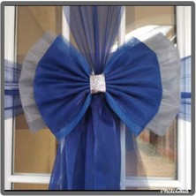 PremiumPort Gri ve Mavi Renkli Kapı Tülü ve Şık Kapı Süsü Seti