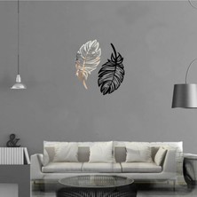 PremiumPort Şık Ikili Dekoratif Kuş Tüyü Seti, Lazer Kesim, Gümüş ve Siyah