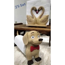 GezegenX Peçetelik Set, Rulo Kağıt Havluluk +Kare Peçetelik, 2'li Peçete Standı, Dekoratif Kuğu Köpek Figürlü