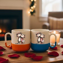 Finka Dekor 2'li Sevgiliye Hediye Love You Mesajlı Sevimli Kedicikler Tasarımlı Kupa Bardak