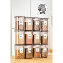 PremiumPort 12'li Büyük Boy Baharatlık Seti, Kapaklı Kare Saklama Kabı, 12X1100 ml