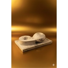 PremiumPort Mermer Desenli Üçlü Beton Tealight Mumluk ve Tepsi Takımı