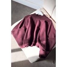 Zerogaprise Kadın Dik Yaka Yara Kol Crop Triko Kazak