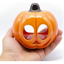 PremiumPort El Yapımı Balkabağı Çini Mumluk, 8,5 Cm, Şık ve Doğal Dekorasyon Için