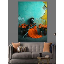 PremiumPort Canlı Turuncu Çiçek Temalı Dekoratif Kanvas ve Mdf Tablo